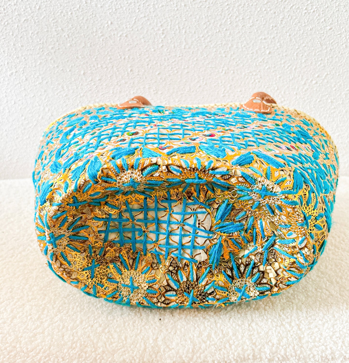 Ocean blue geborduurde strandtas