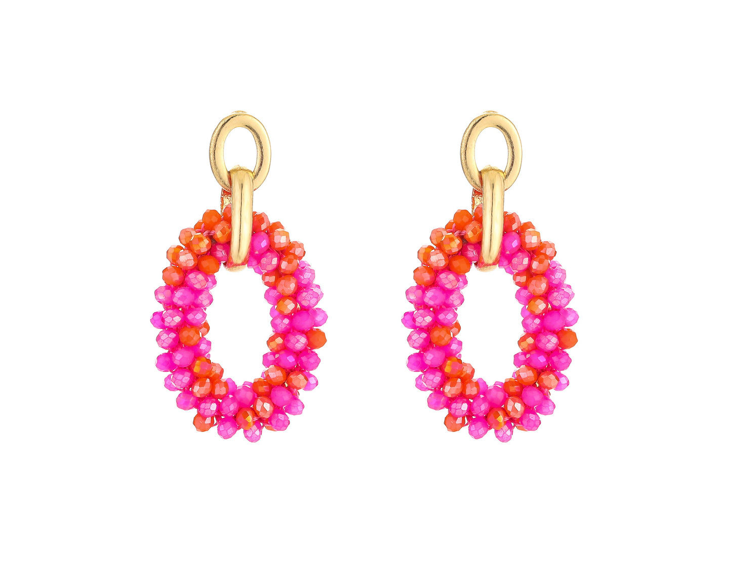 Stainless Steel Oorbellen - Sela facet roze/oranje