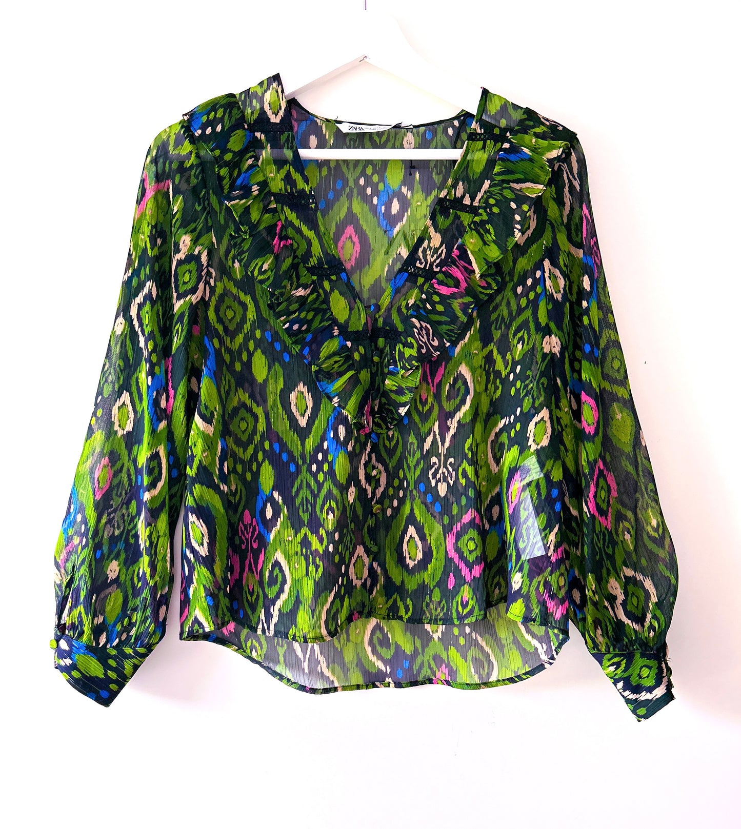 Chemisier vert/rose avec imprimé Zara