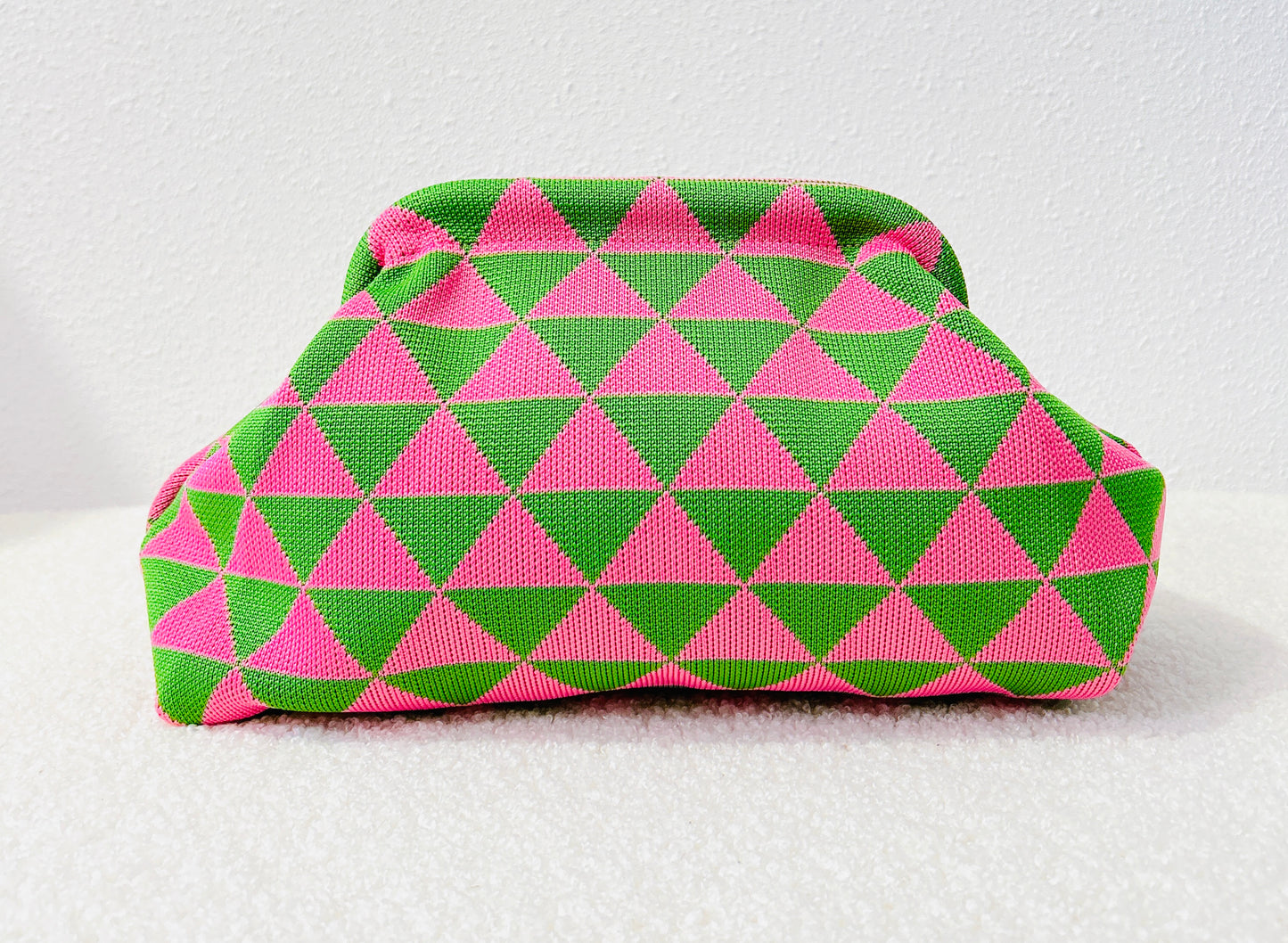 Trousse de toilette tricotée rose vif/vert