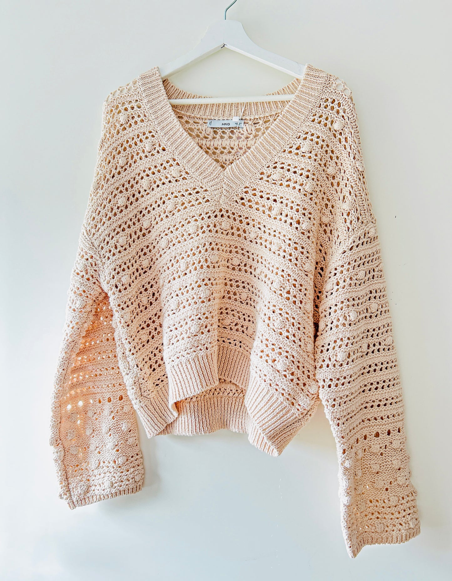 Ecru chunky crochet/knitted sweater Mango