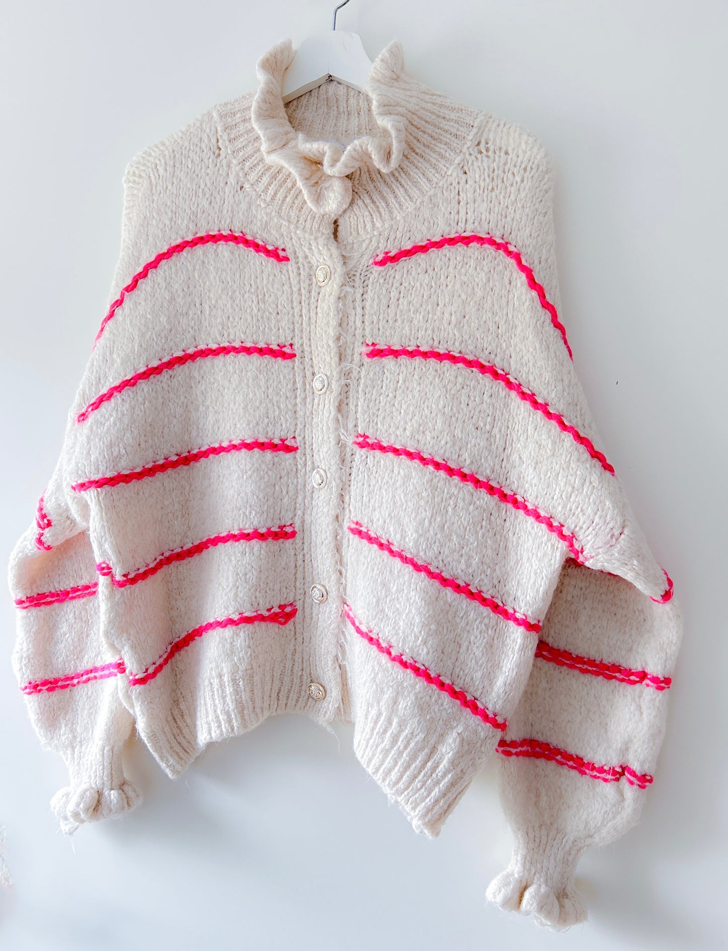 Vest - Ruffle chique neon-roze streep