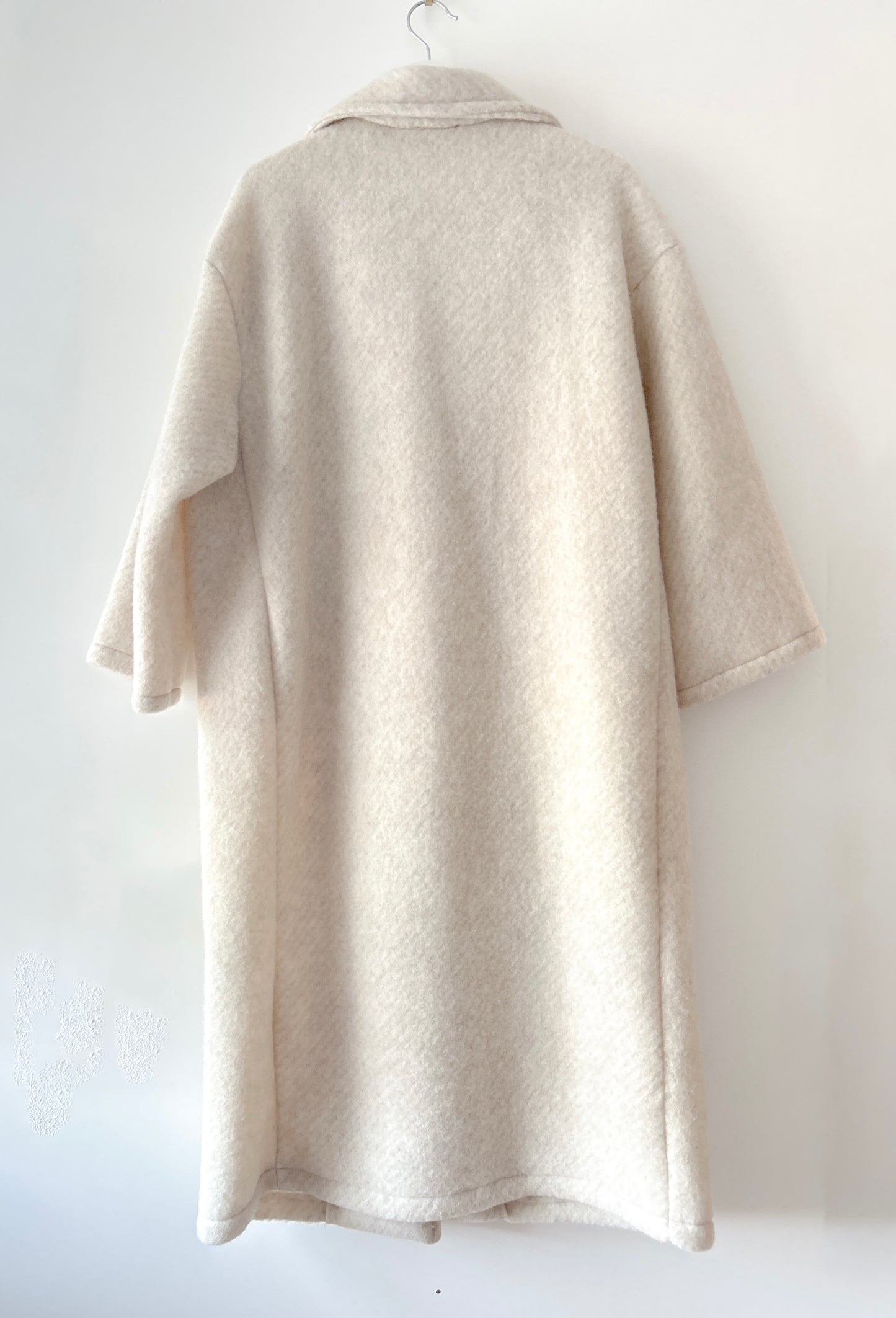 Manteau Long en Laine Rayée - Liora Ecru
