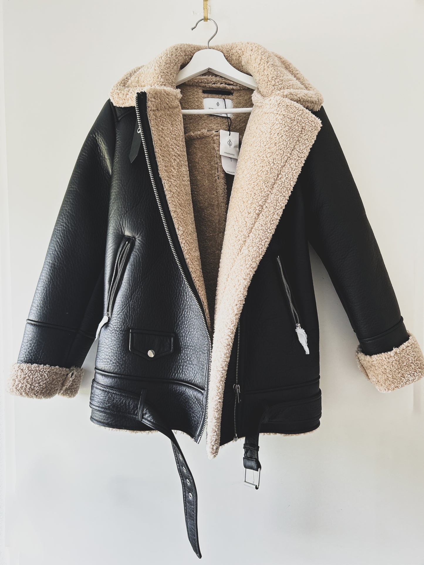 Biker Jacket Dark Brown With Taupe Colored Teddy Zara