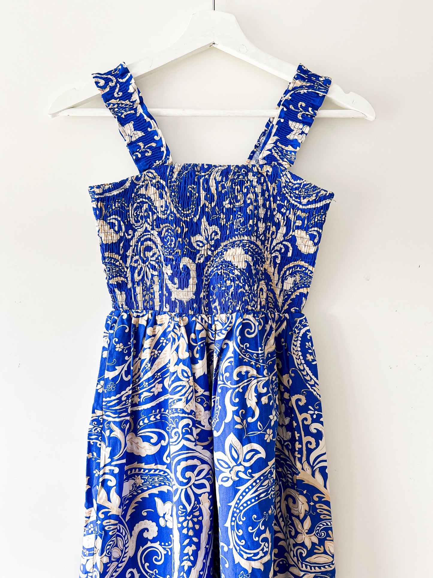 Blue/white long dress with print Zara