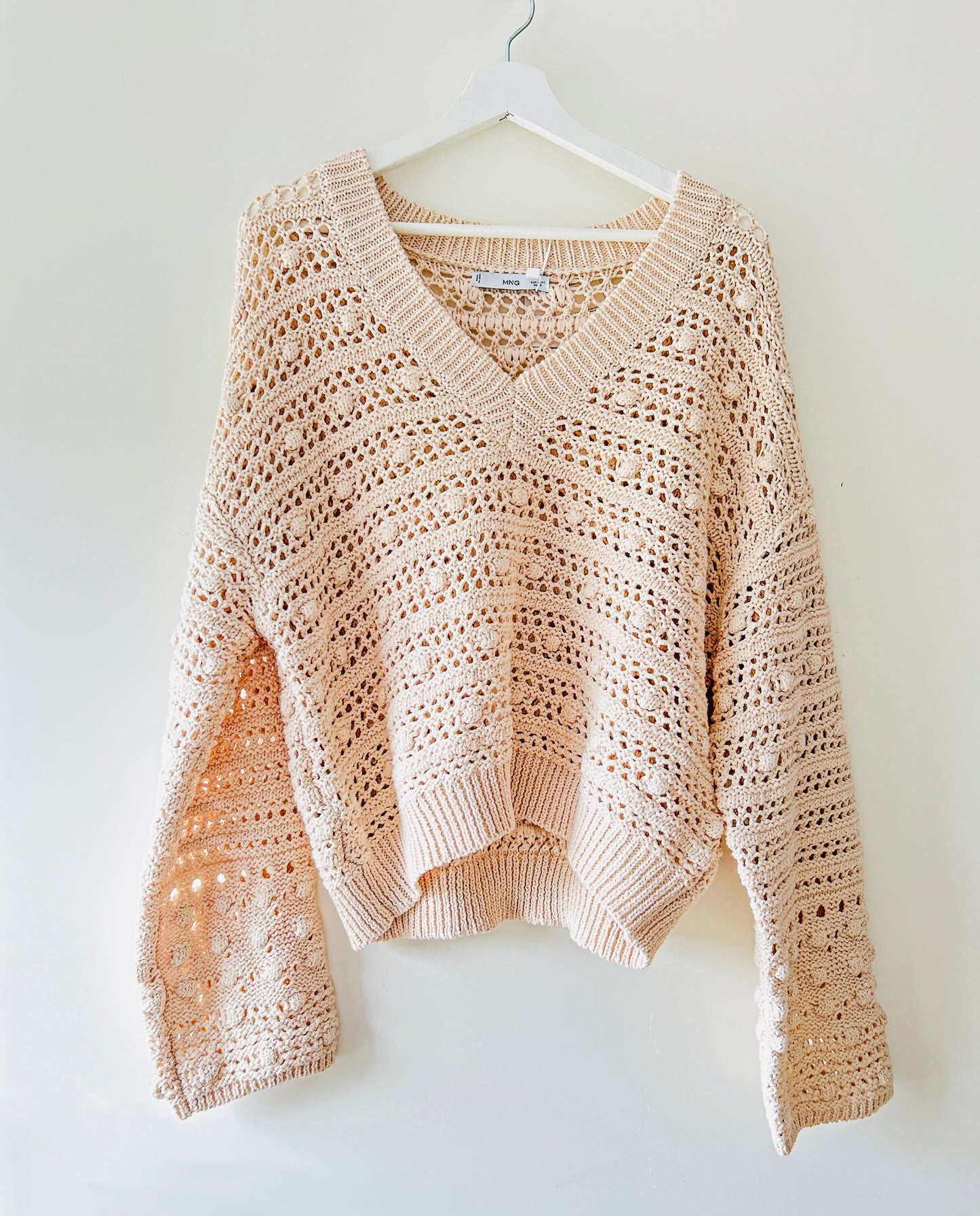 Ecru chunky crochet/knitted sweater Mango
