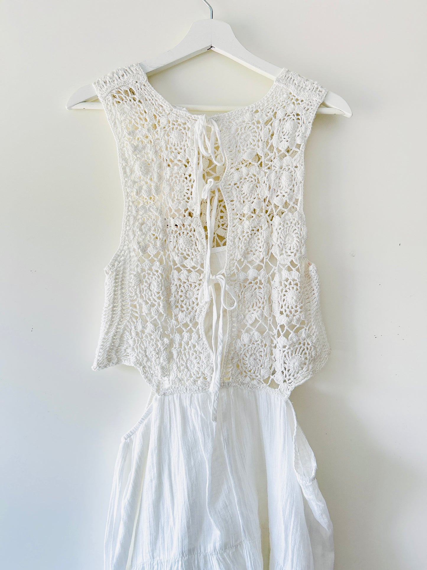 White crocheted dungaree dress Mango