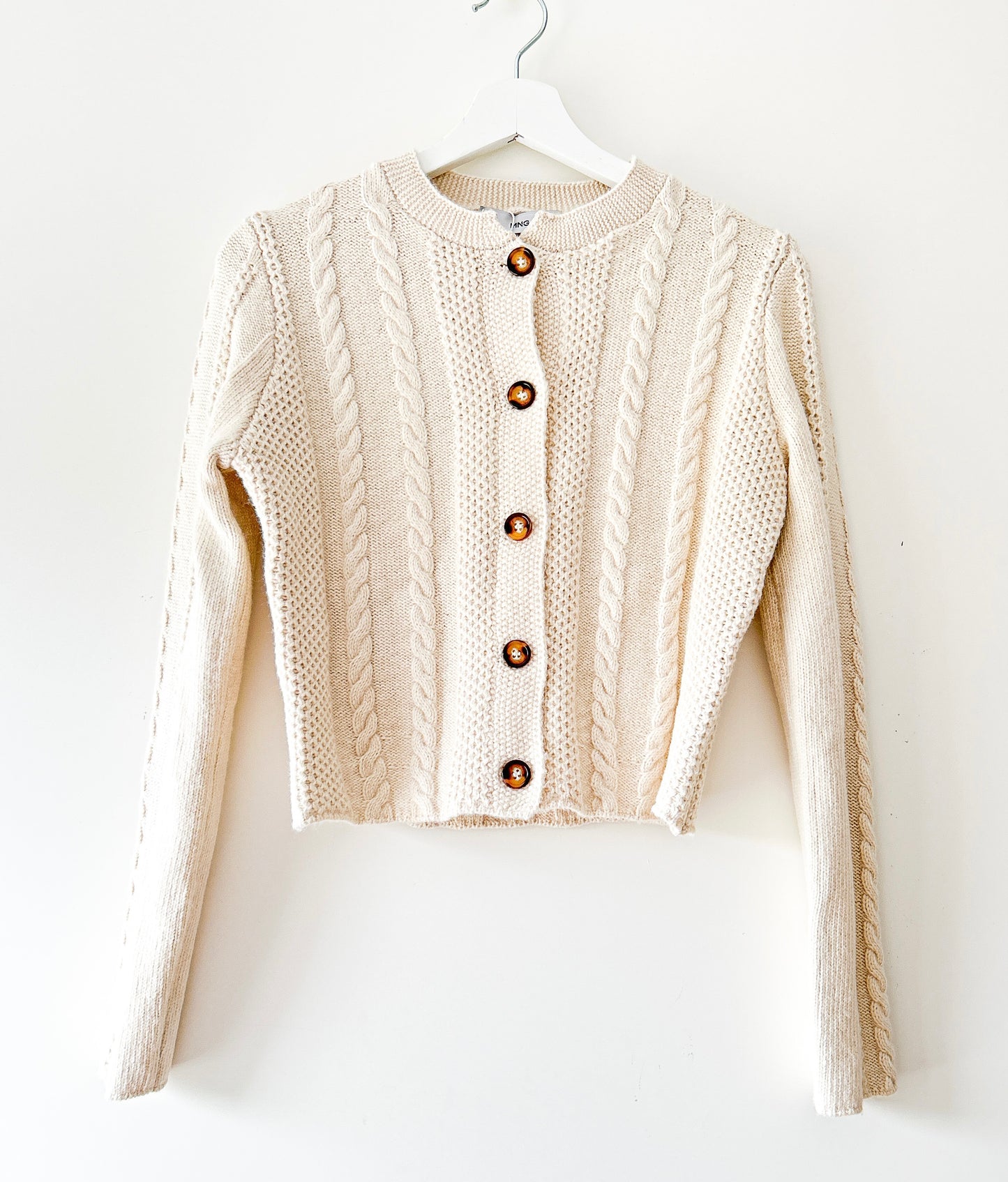 Cream knitted cable cardigan Mango