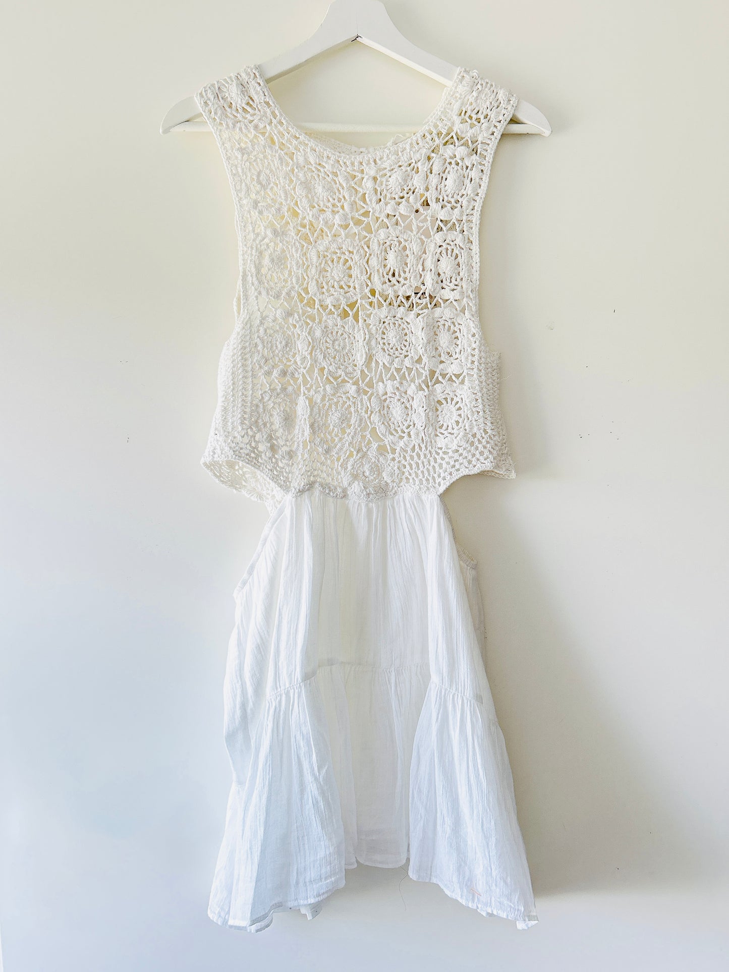 White crocheted dungaree dress Mango