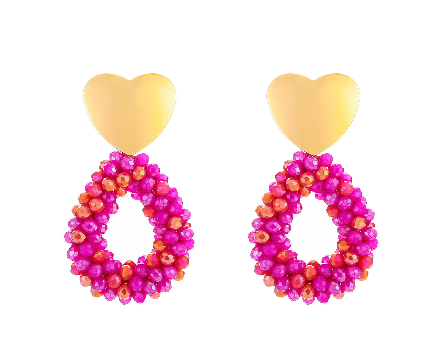 Statement Oorbellen - Heart beads fuchsia/oranje