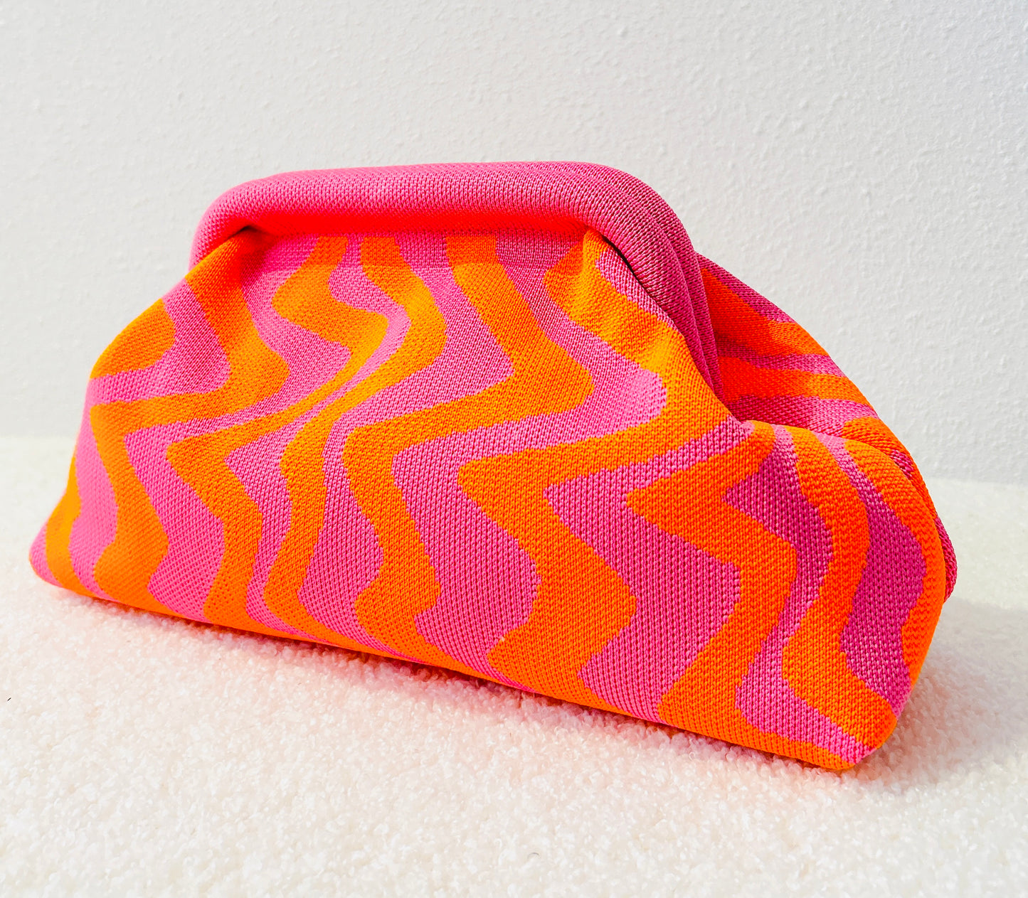 Roze/oranje gebreide toilettas