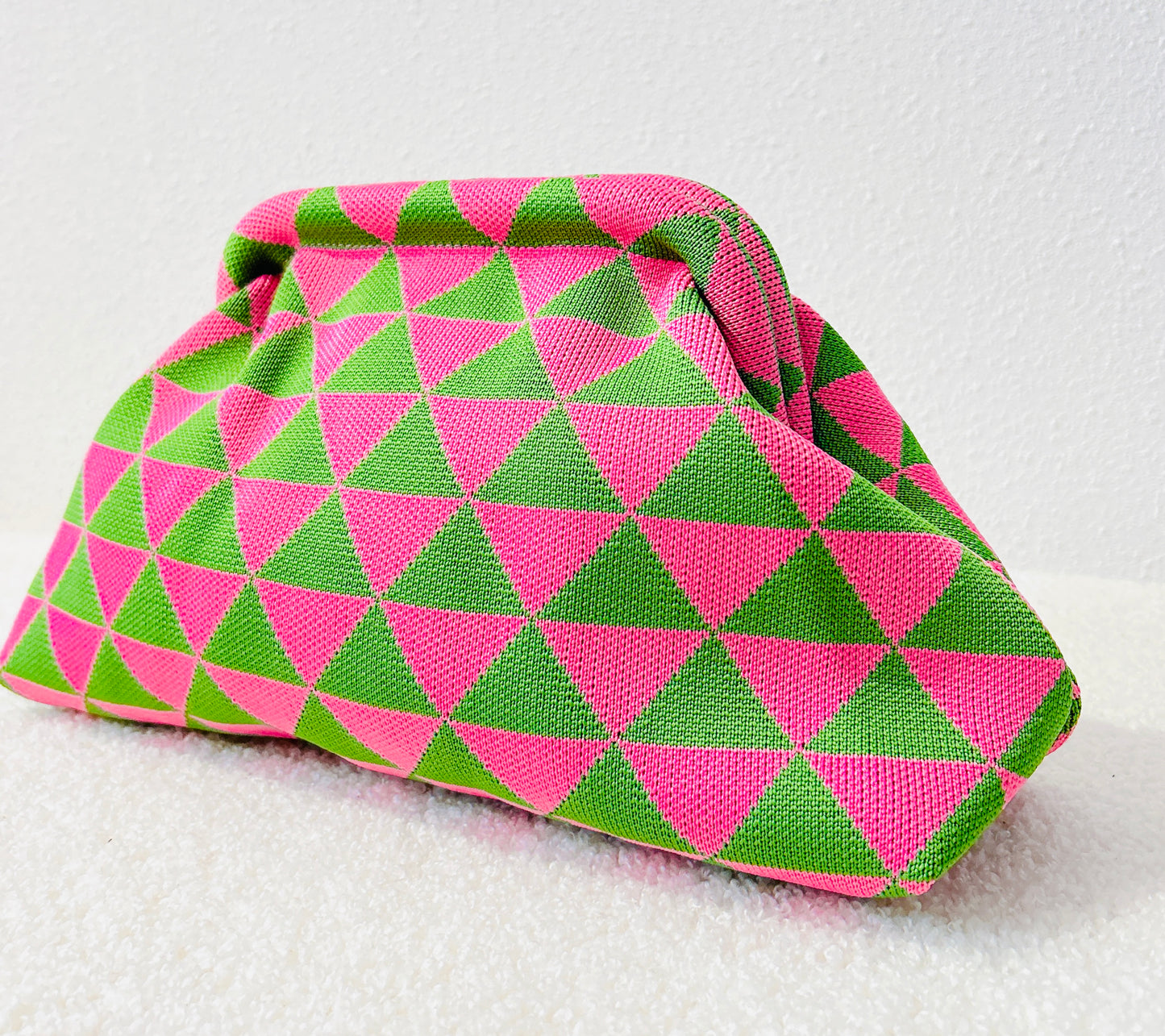 Trousse de toilette tricotée rose vif/vert