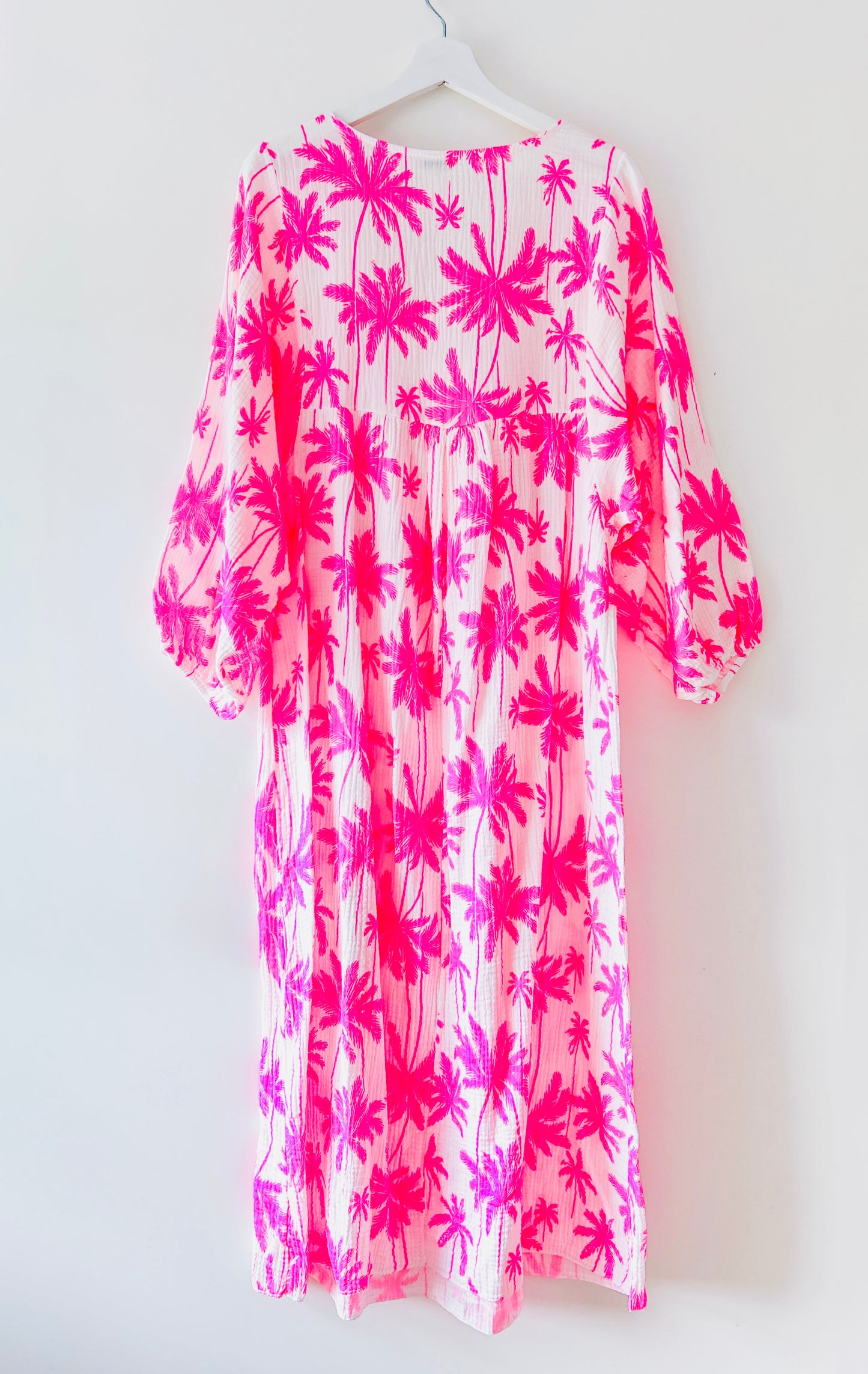 Lange jurk - Palmboom neon-roze