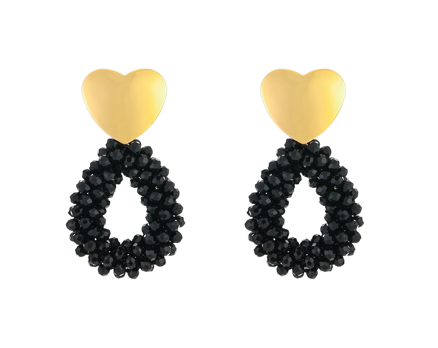 Statement Oorbellen - Heart beads zwart