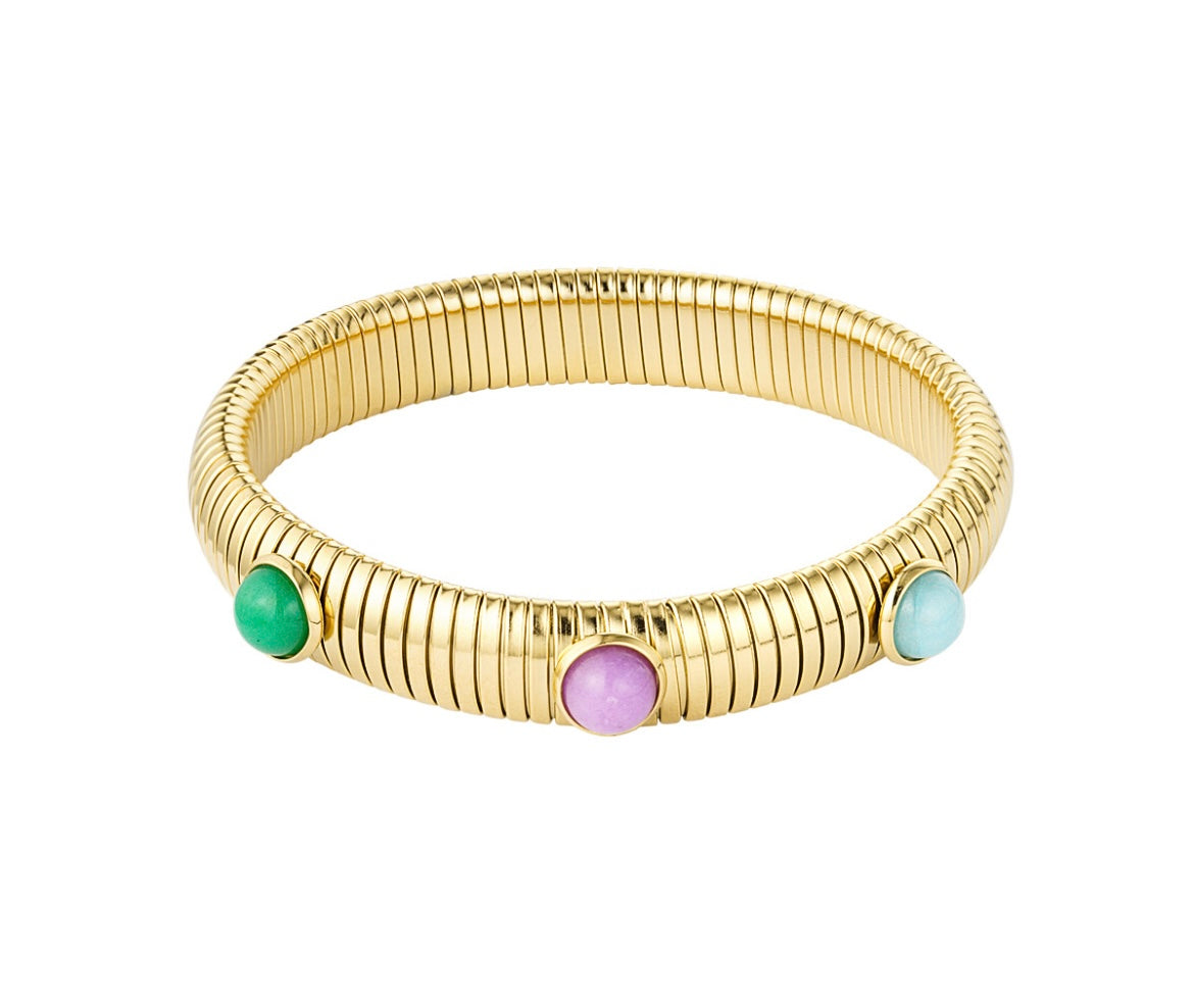 Stainless Steel Armband - Pastel Beads goud
