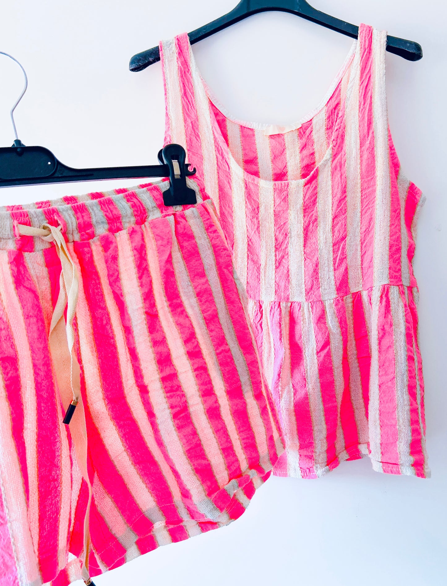 Tweedelige set - Stripe neon-roze