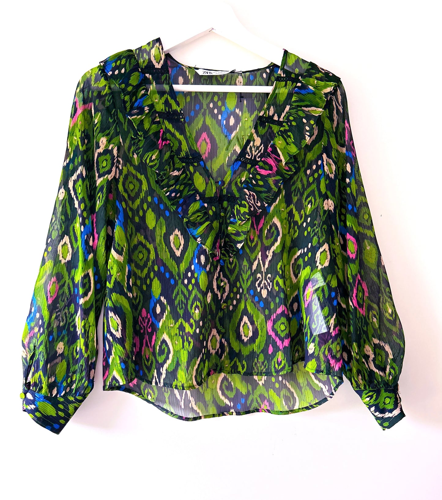 Chemisier vert/rose avec imprimé Zara