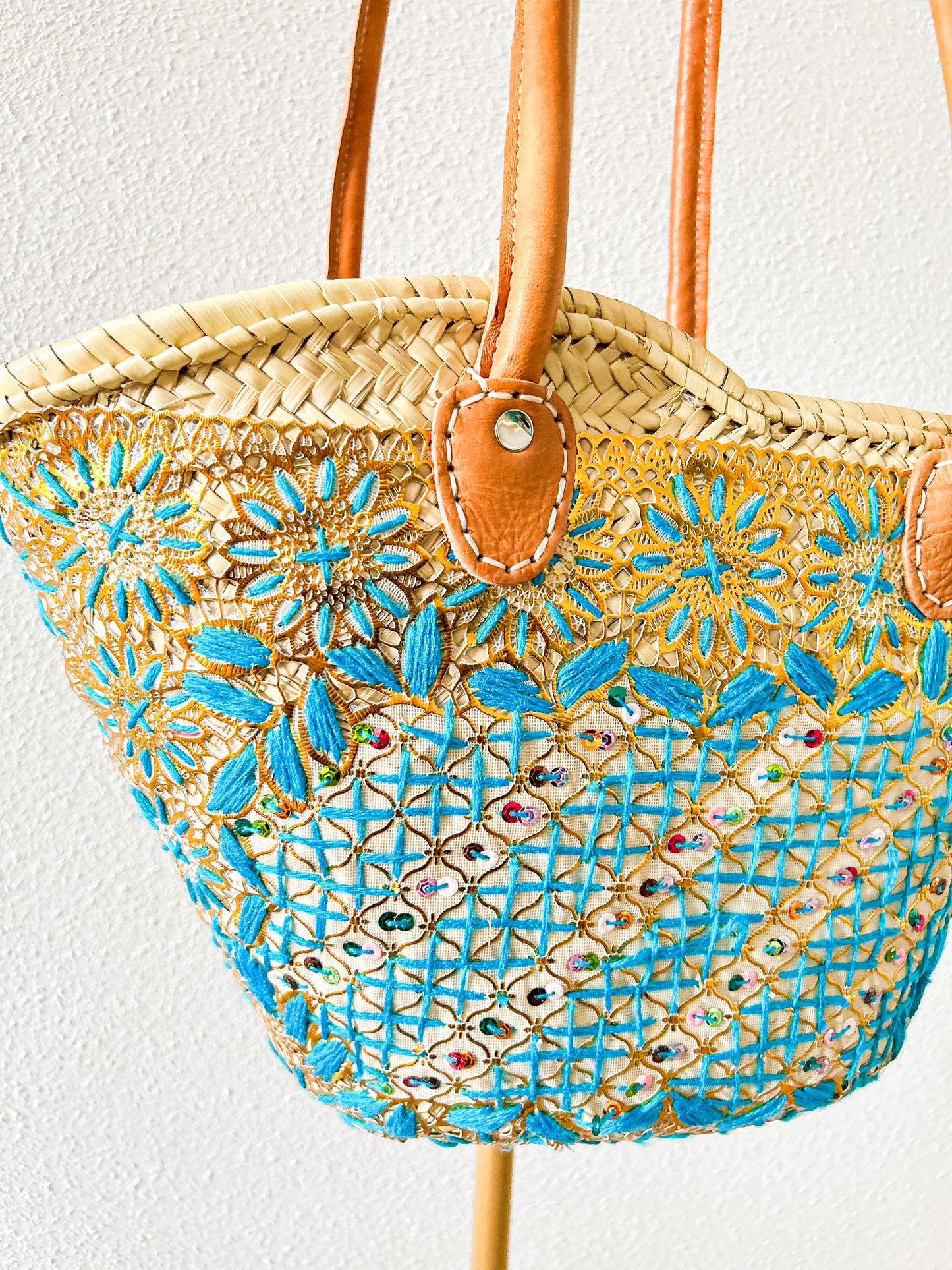 Ocean blue geborduurde strandtas