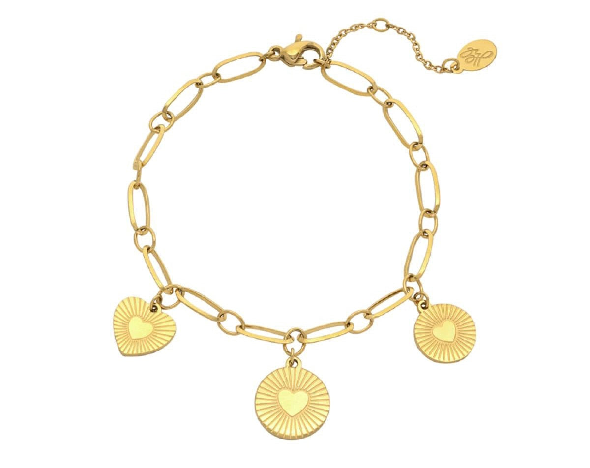 Stainless Steel Armband - Round Heart goud