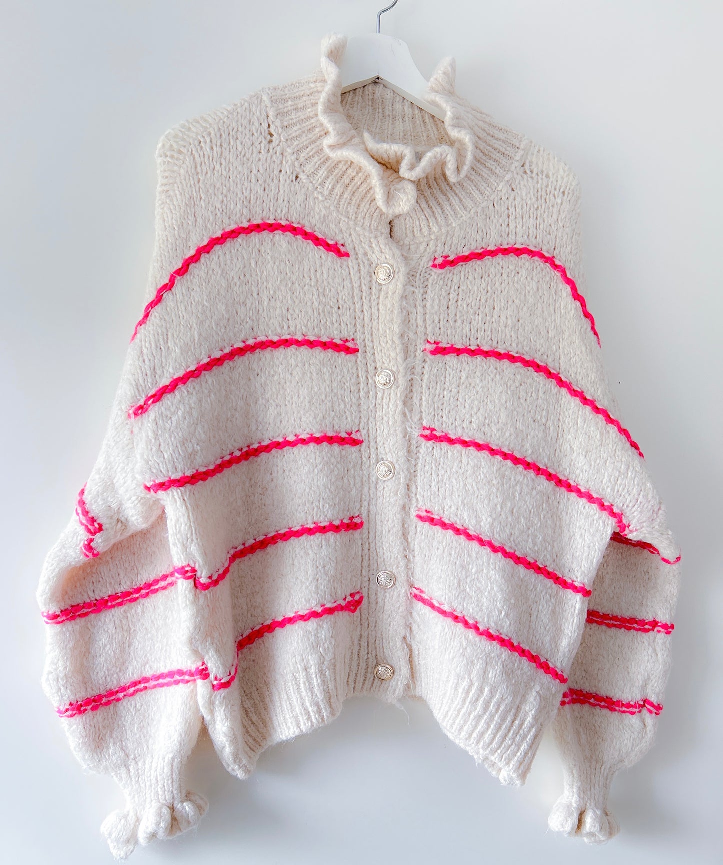 Vest - Ruffle chique neon-roze streep