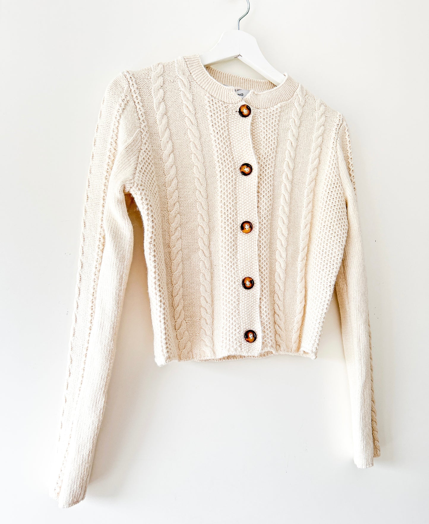 Cream knitted cable cardigan Mango