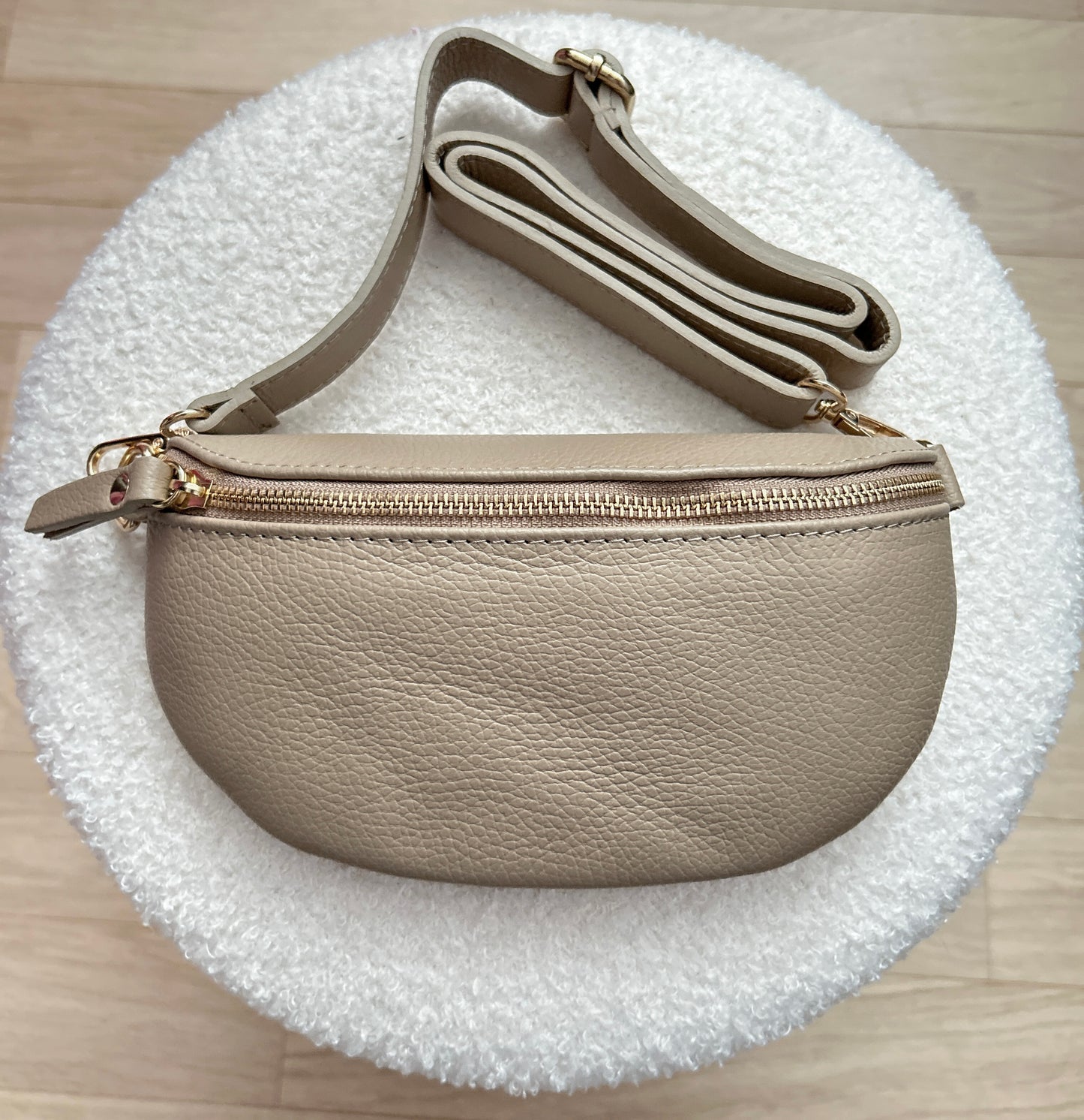Leren schoudertas - Liora taupe/beige