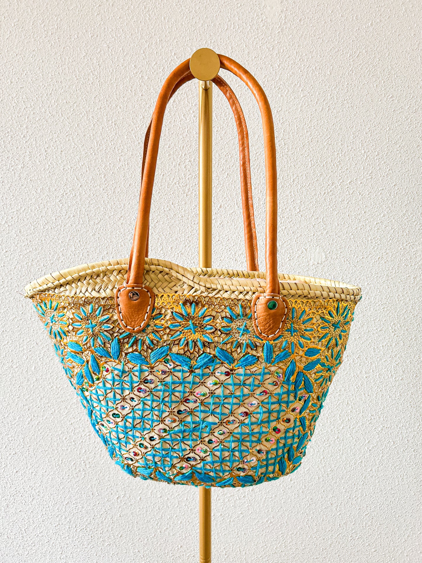 Ocean blue geborduurde strandtas