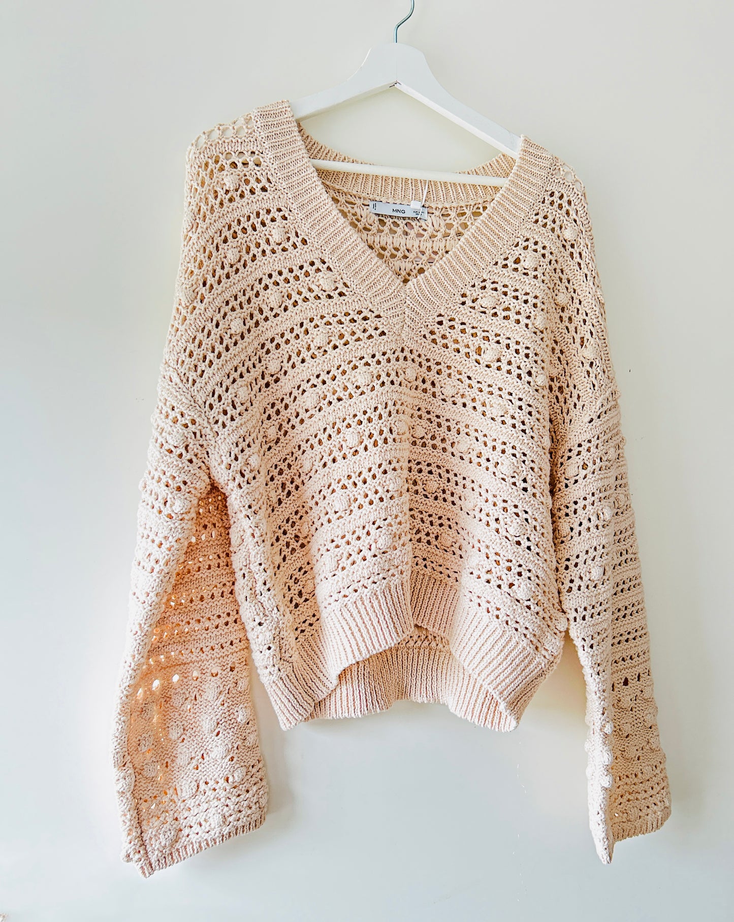 Ecru chunky crochet/knitted sweater Mango