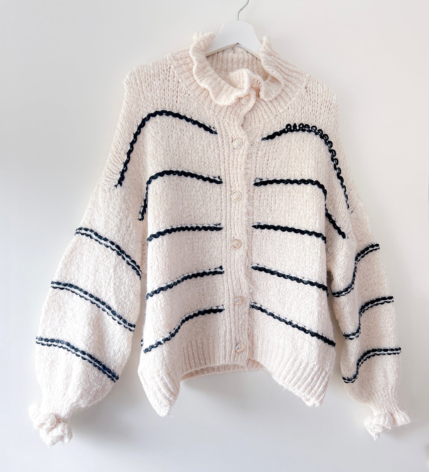Knitted Vest - Ruffle Chic Black Stripe