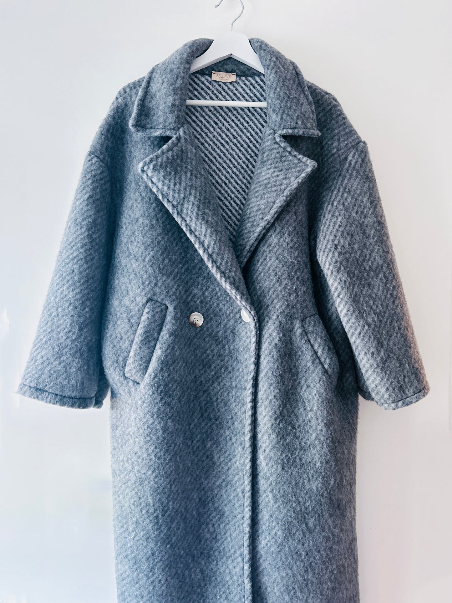 Manteau long en laine rayée - Liora Grey