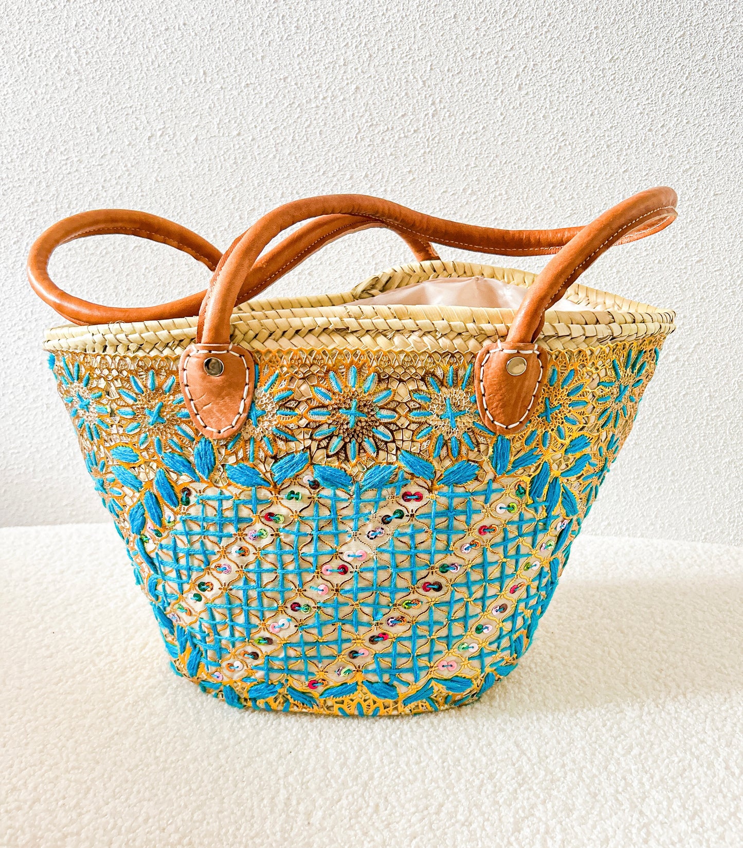Ocean blue geborduurde strandtas