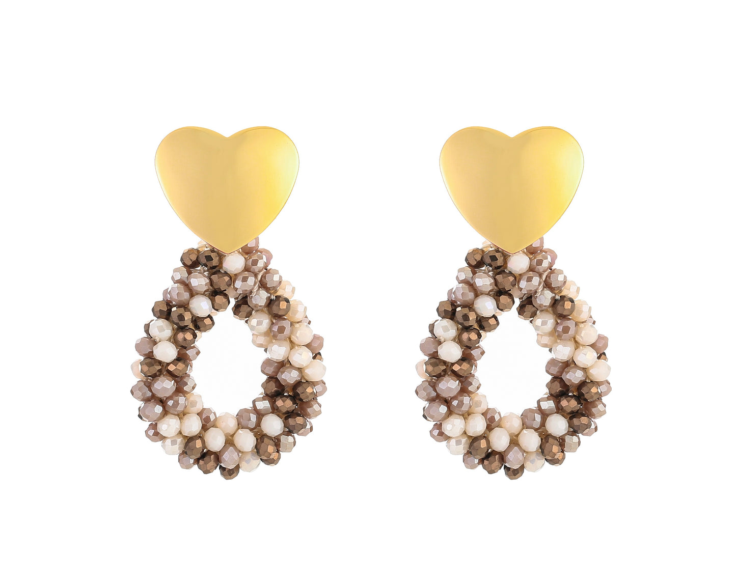 Statement Earrings - Heart beads beige/brown/dark brown