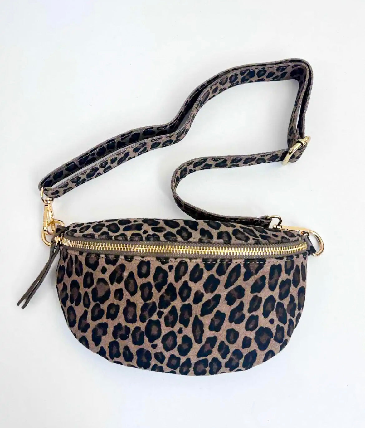 Suede shoulder bag - Leopard Leco brown