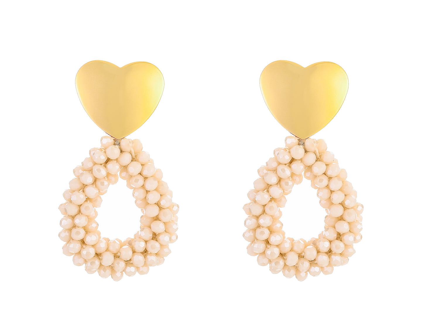 Statement Oorbellen - Heart beads crème