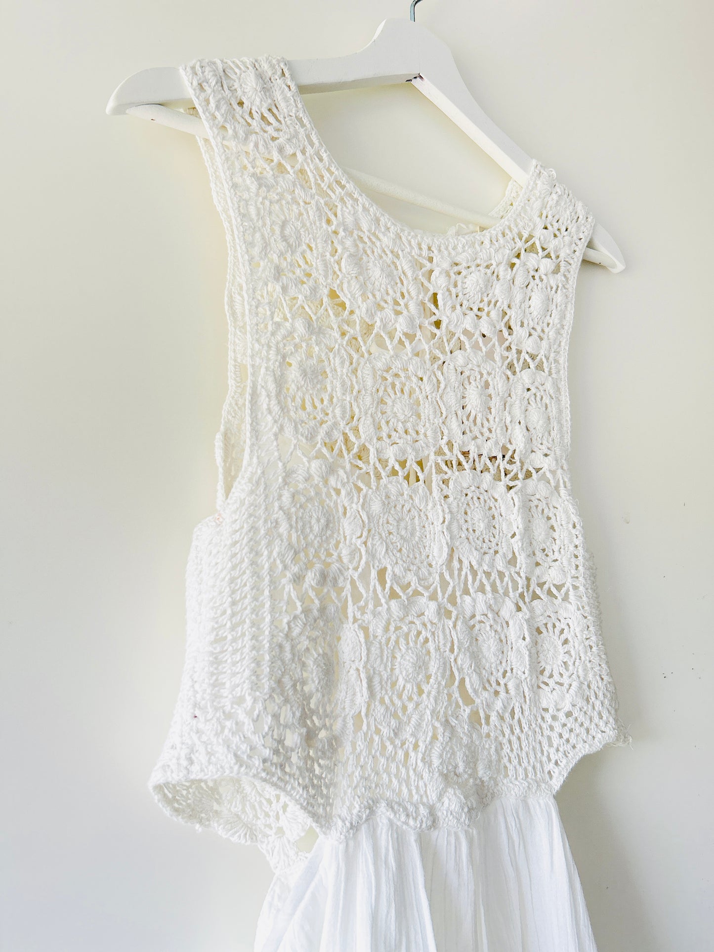 White crocheted dungaree dress Mango