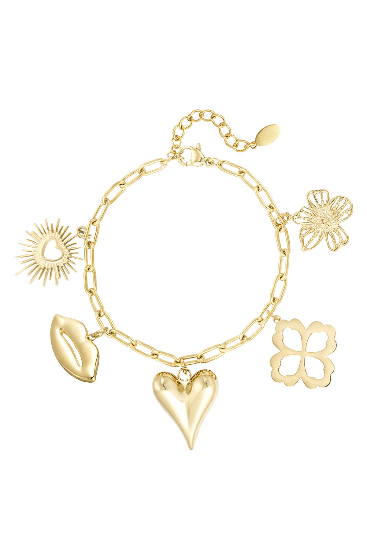 Stainless Steel Armband - Floral Charms goud