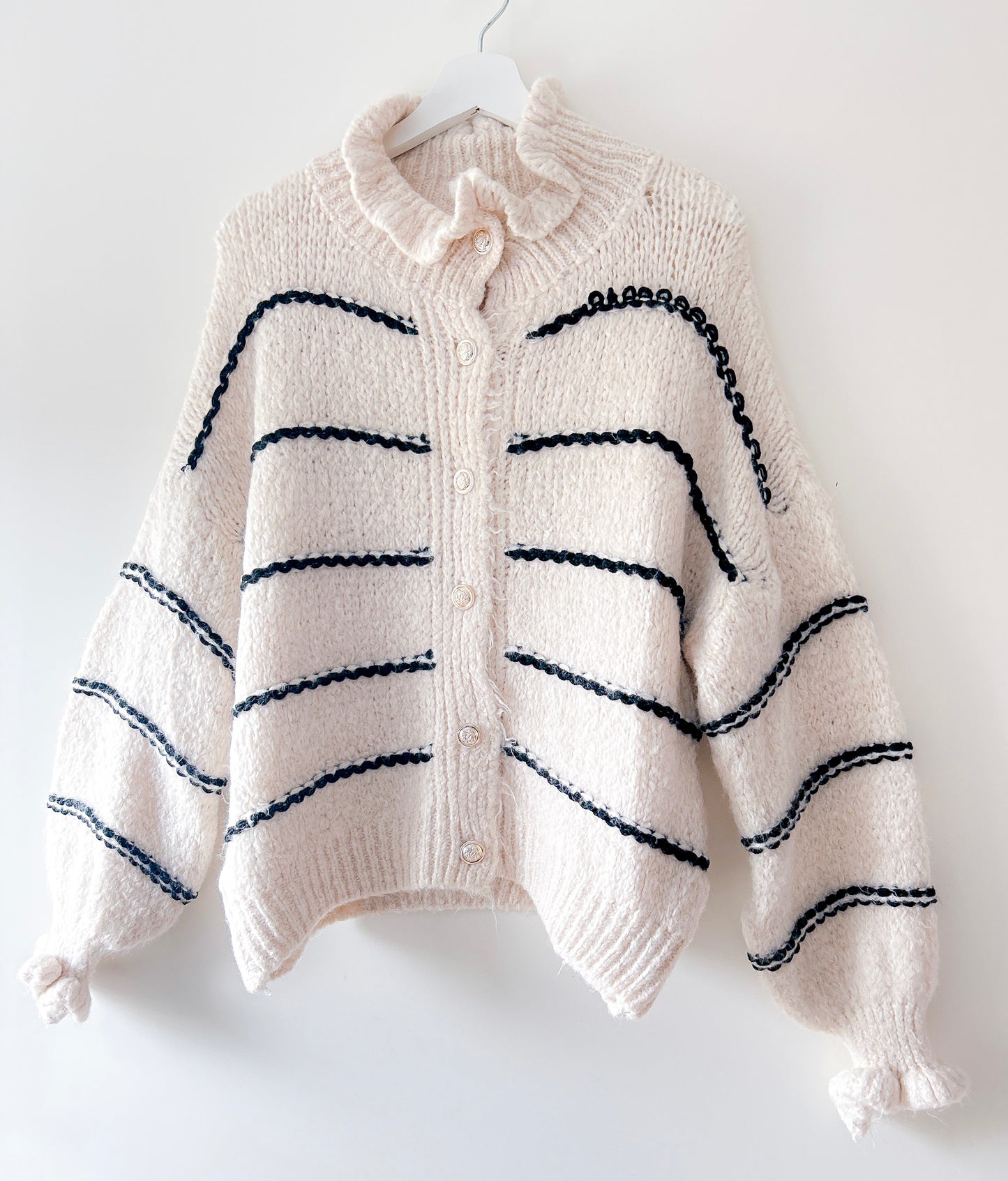 Knitted Vest - Ruffle Chic Black Stripe