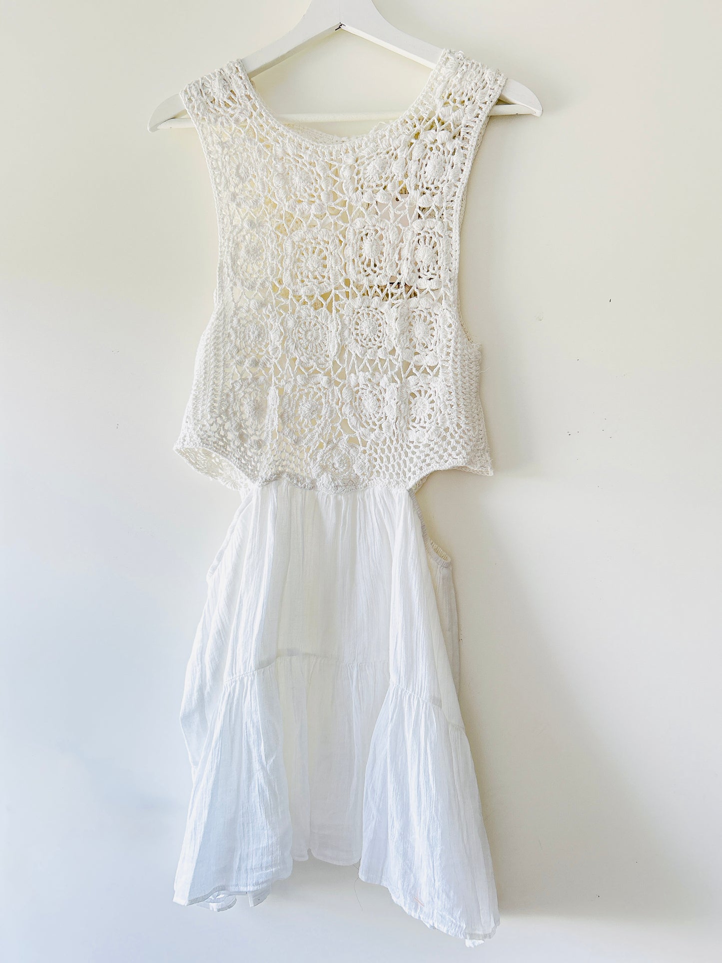 White crocheted dungaree dress Mango