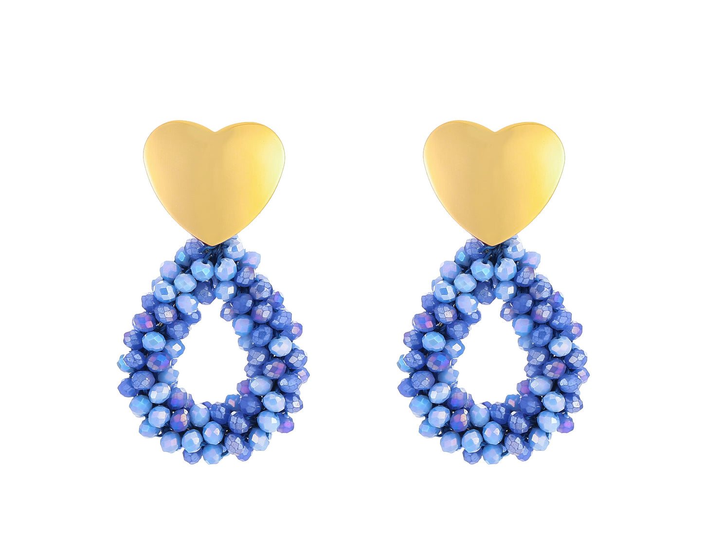 Statement Oorbellen - Heart beads blue