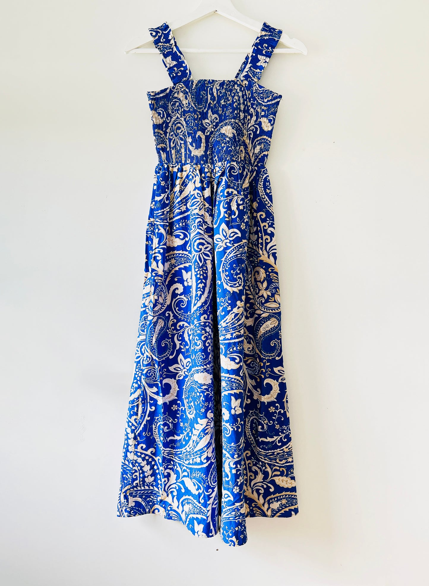 Blue/white long dress with print Zara