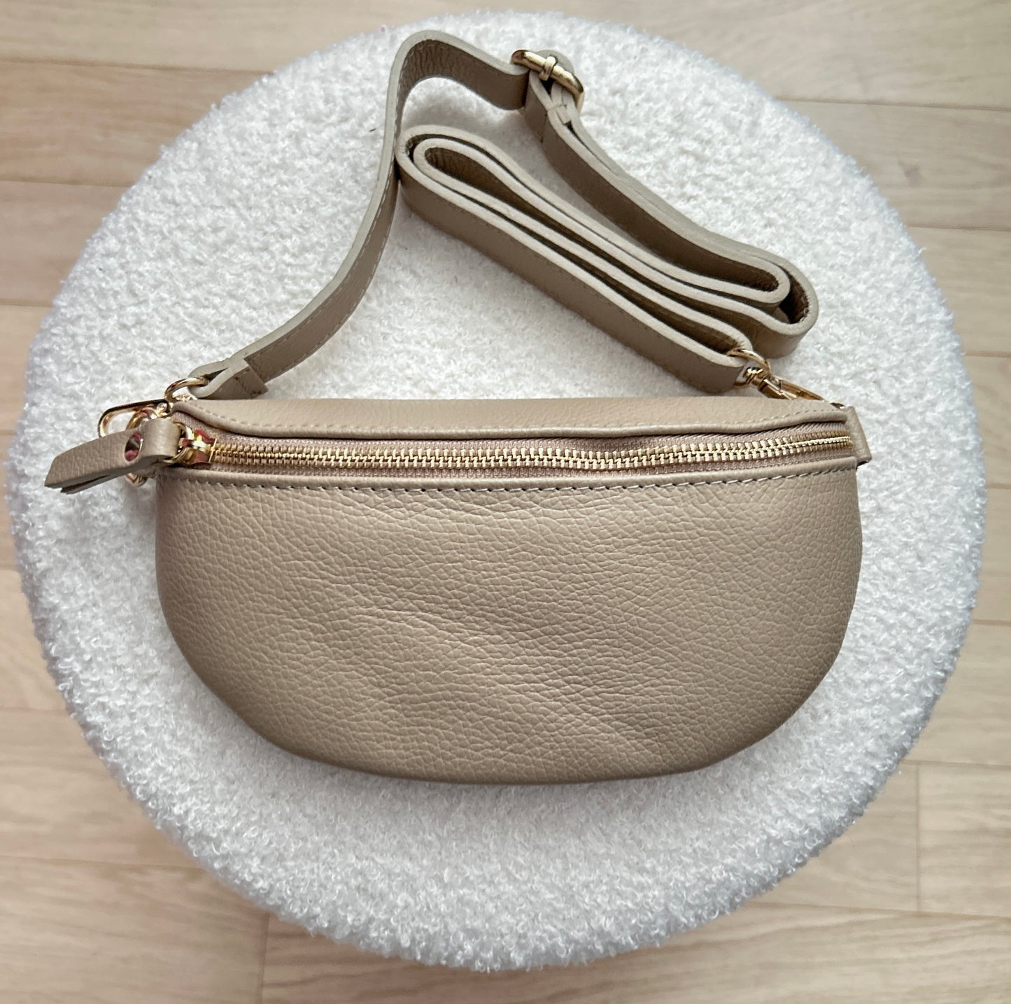 Leren schoudertas - Liora taupe/beige