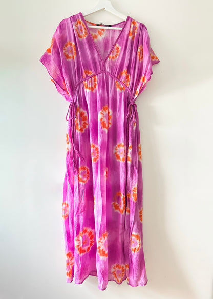 Paars/oranje lange jurk met borduur Zara