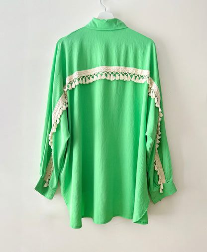 Neon-groene oversized blouse met borduur