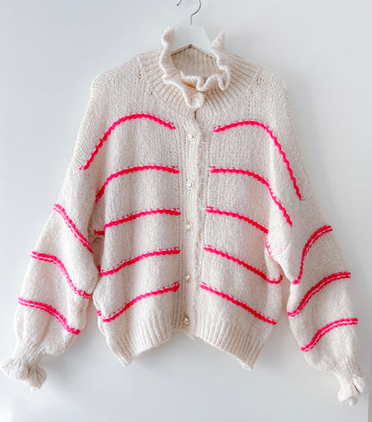 Vest - Ruffle chique neon-roze streep