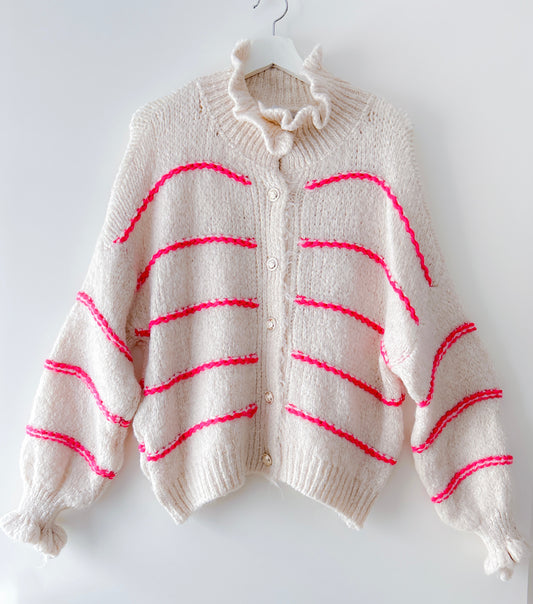 Vest - Ruffle chique neon-roze streep