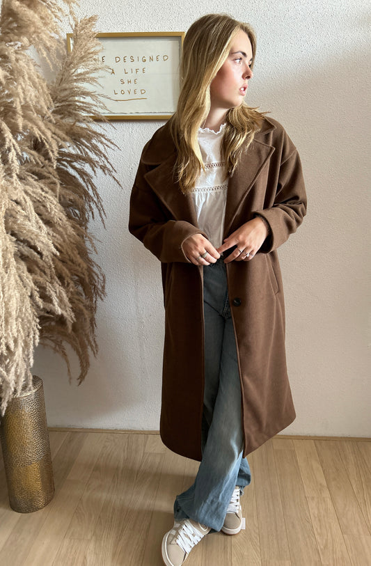 Mantel Jas - Nomi rib bruin