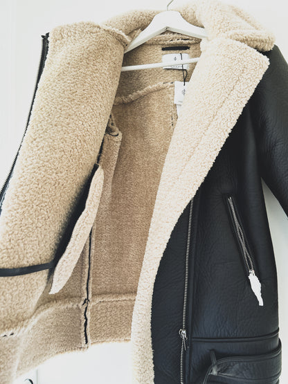 Biker Jacket Dark Brown With Taupe Colored Teddy Zara