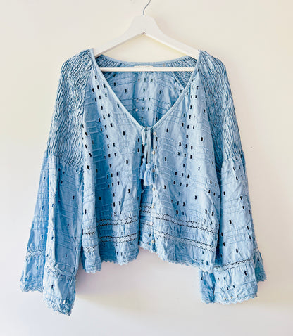 Gilet en coton bleu clair Zara