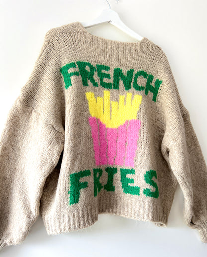 Knitted Cardigan - Love French Fries Beige