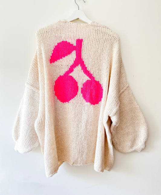 Knitted Cardigan Cream - Lola cherry ecru/pink